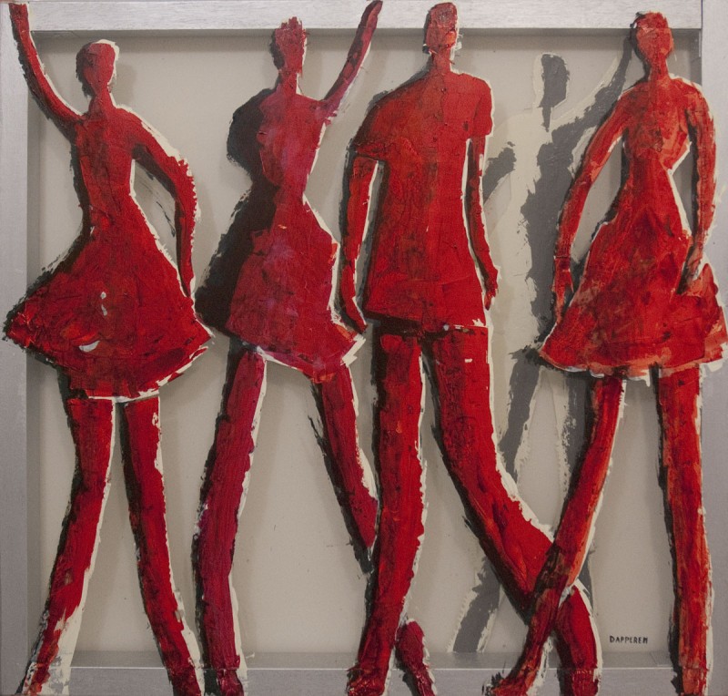 Transparant schilderij: Vier dansers rood