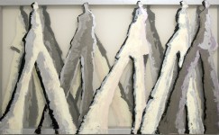 In Motion / In Beweging Acryl en metallic, dubbel laags transparant schilderij 180 x 105 cm Beschikbaar in Atelier Amsterdam