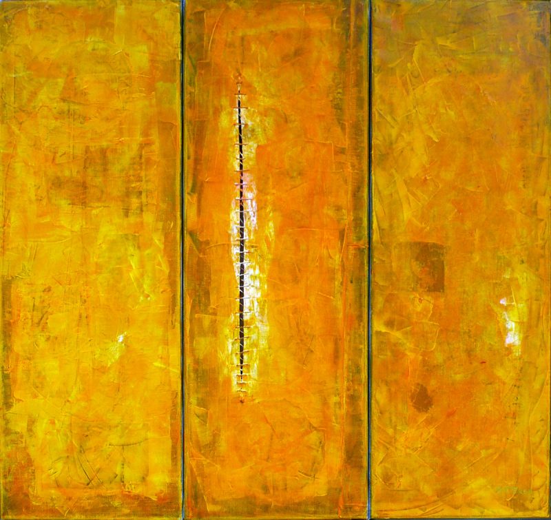 Colourfield schilderij India’s geel 100 x 107 cm, door hedendaags beeldend kunstenaar Hester van Dapperen