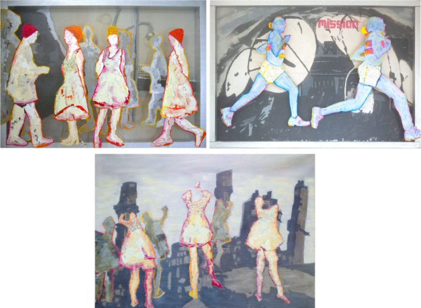 Transparent painting 'the wall', transpararent painting 'Marathon' and painting 'Tomorrow' 2 are showing at Saatchi London